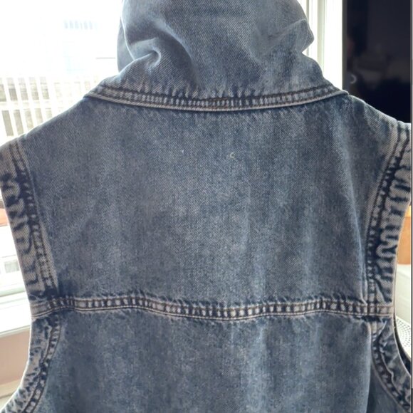 Pilcro Funnel Neck Denim Sleeveless Pullover With Drawstring Bubble Hem - L - Picture 4 of 6